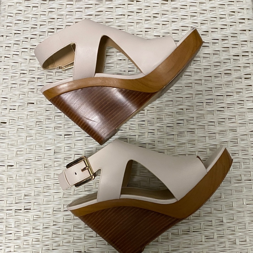 Michael Kors Cream and Brown Wedge Sandals